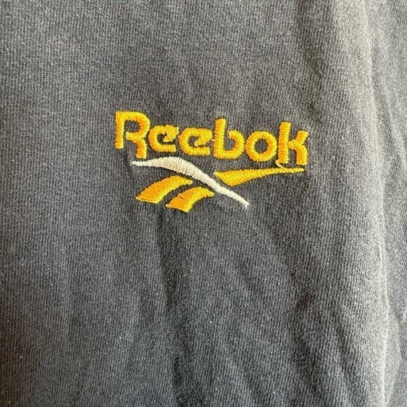 Y2K Sleeveless Reebok  Tee Shirt 90s Mens Size Extra Large Navy Blue Yellow Logo - Picture 2 of 5